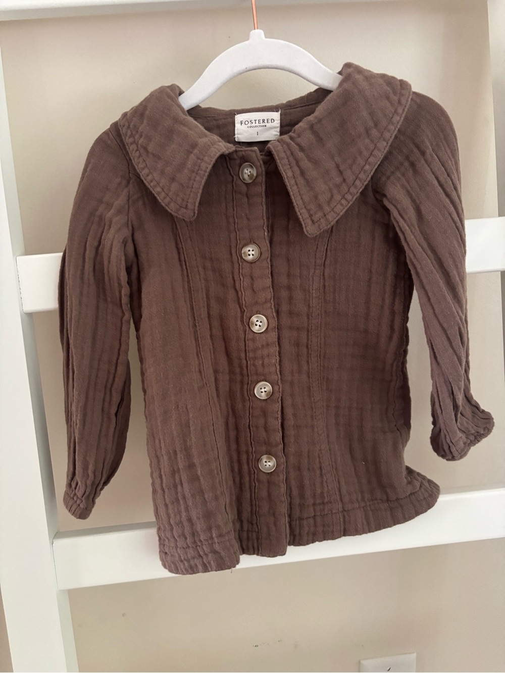 Fostered Collection Chocolate Brown Button-Front muslin Kids Shirt